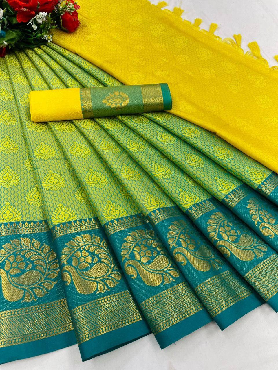 Aab Self Peacock Mercerised Kanjivaram Fancy Ethnic Wear Wholesale Non Catalog Sarees